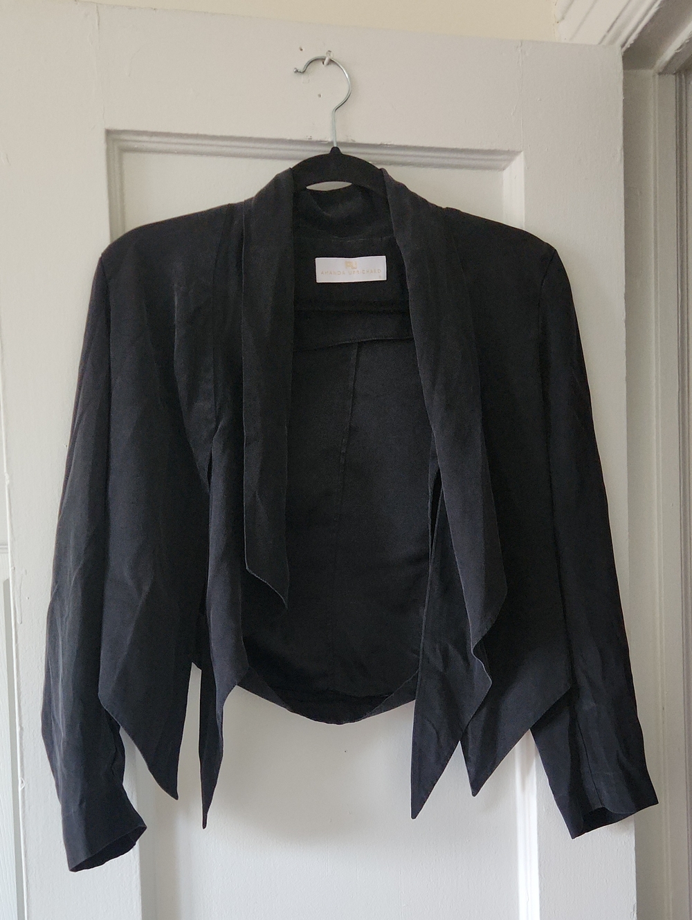 Amanda Uprichard Black Draped Open-Front Blazer